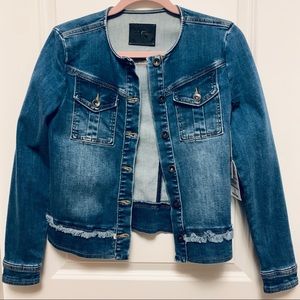 Tristan Collarless Denim Jean Jacket XS